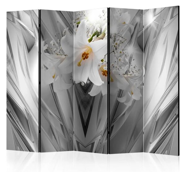 Paravento design Steel Lilies II - fiori di giglio su sfondo grigiastro
