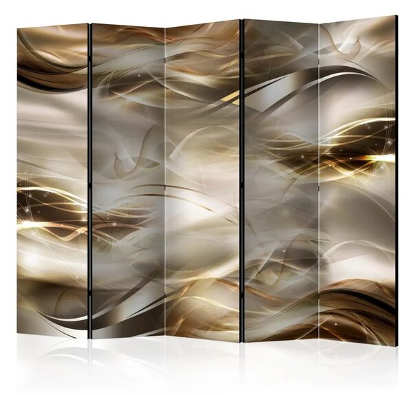 Paravento design Amber River II: l'illusione delle onde dorate in un motivo astratto