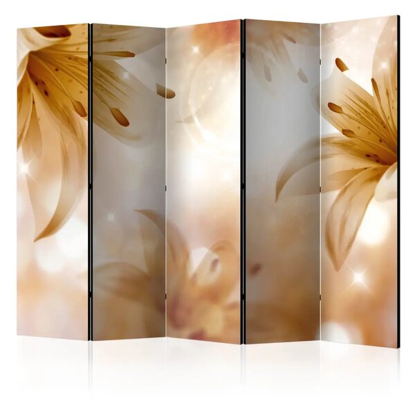 Paravento design Queens of Summer II - fiori di giglio marrone su sfondo astratto