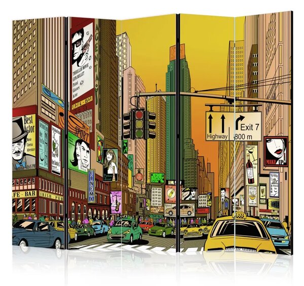 Paravento design New York - una città piena di vita II - astrazione in stile fumetto