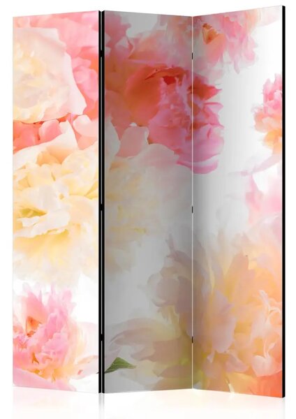 Paravento separè Peonie pastello - bouquet di fiori rosa e gialli su sfondo bianco