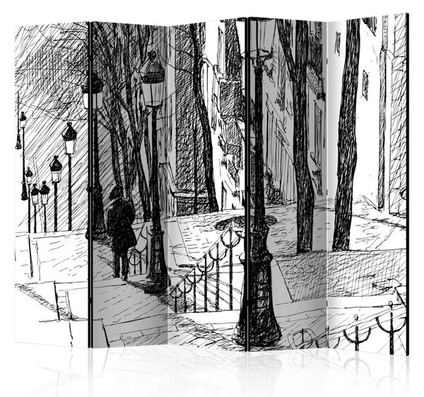 Paravento design Scale - Montmartre II - città in bianco e nero