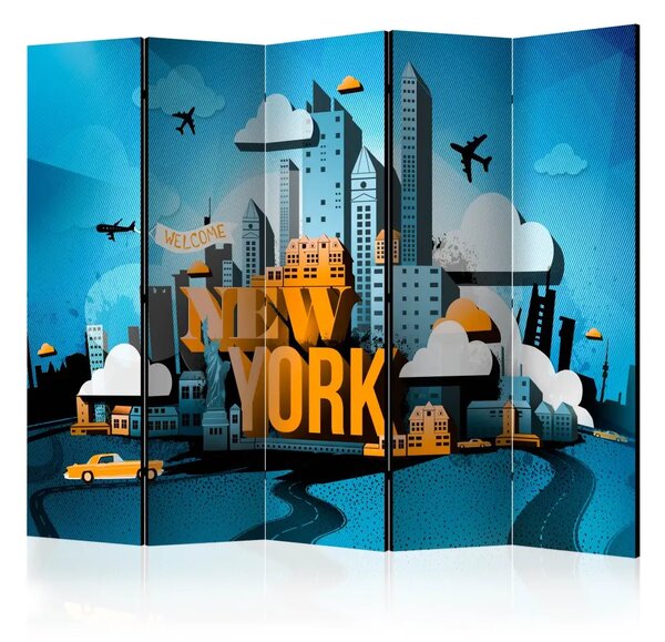 Paravento New York - benvenuto II - iscrizione su sfondo astratto
