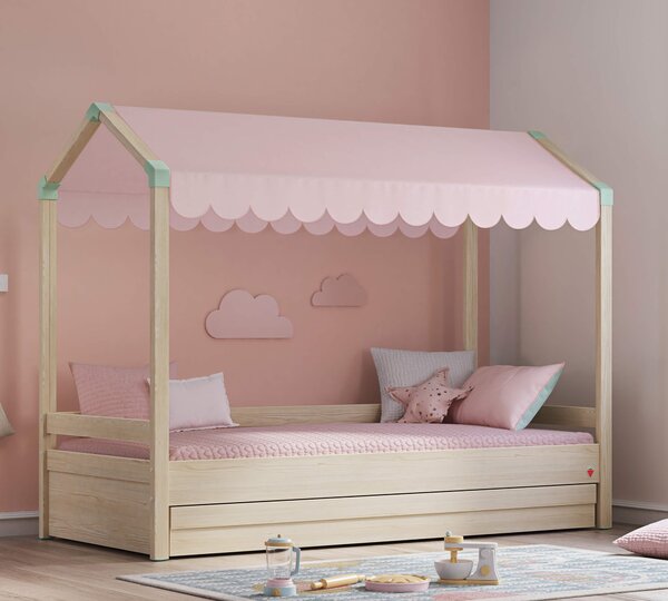 Tenda Rosa Montessori Per Lettino 140x198 Cm Con Tetto Piatto E Cinghie Velcro Lavabile