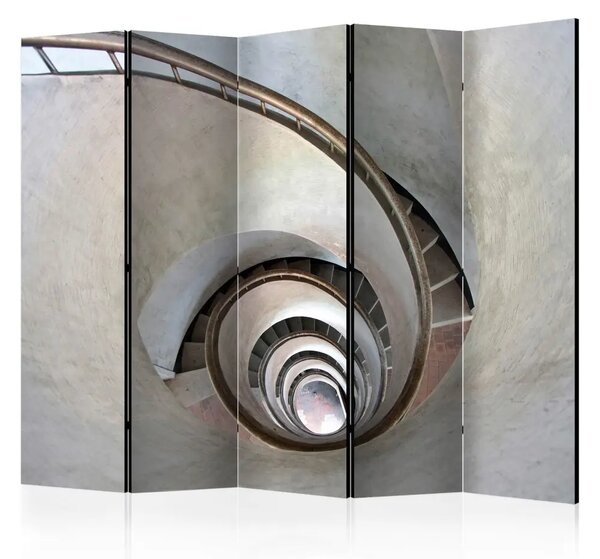 Paravento design Scale a chiocciola bianche II - una scala di cemento lunga e contorta