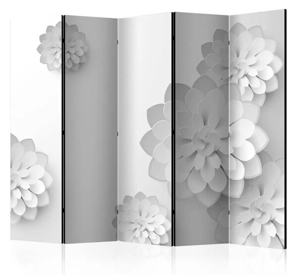 Paravento separè White Garden II - fiori bianchi con illusione 3D