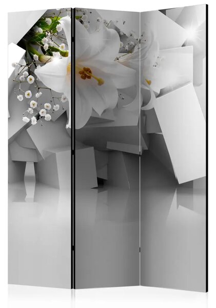 Paravento design Perso nel caos - giglio su figure geometriche