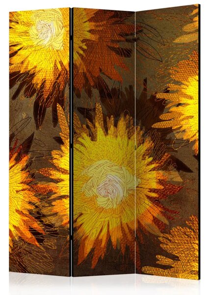 Paravento separè Danza dei girasoli - fiori gialli su sfondo contrastante
