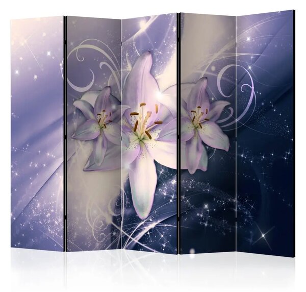 Paravento design Winter Galaxy II - Fiore di giglio su sfondo viola astratto