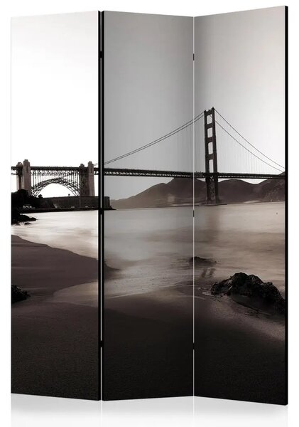 Paravento design San Francisco: Golden Gate Bridge in bianco e nero - paesaggio scuro