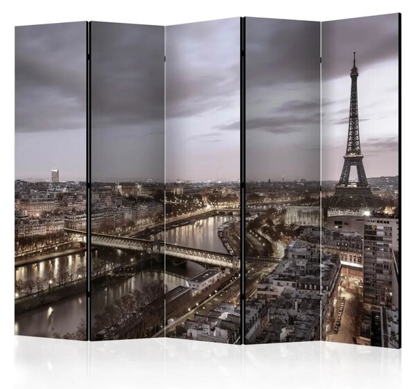 Paravento separè Notte a Parigi II - architettura notturna con luci e grattacieli