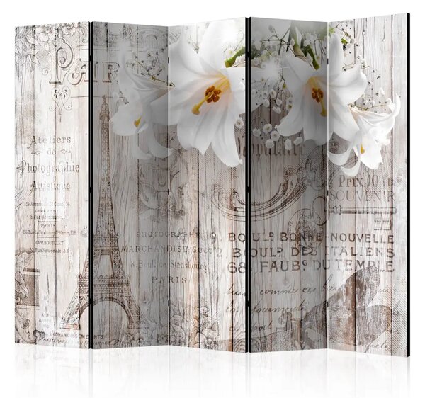 Paravento design Gigli di Parigi II - orchidee bianche su assi di legno