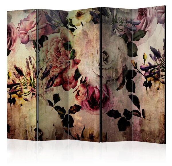 Paravento design Nostalgia Floreale II - rose romantiche in un'atmosfera retrò