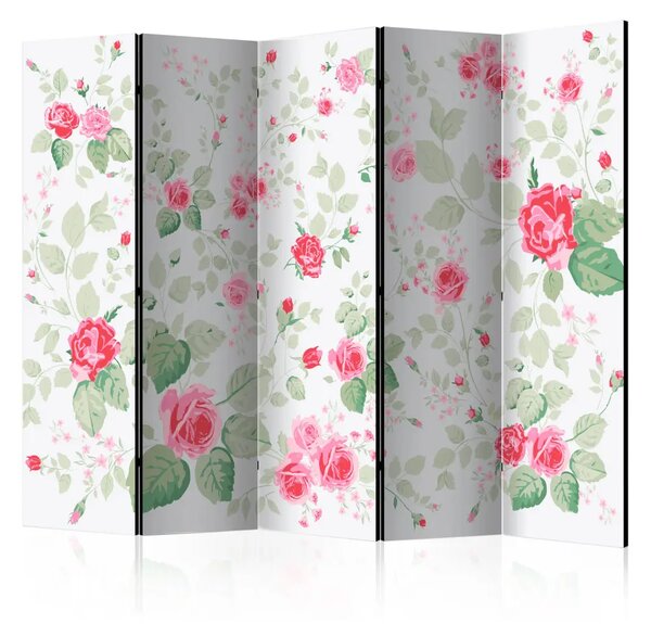 Paravento design Piaceri Rosa II - romantici fiori rosa su sfondo chiaro