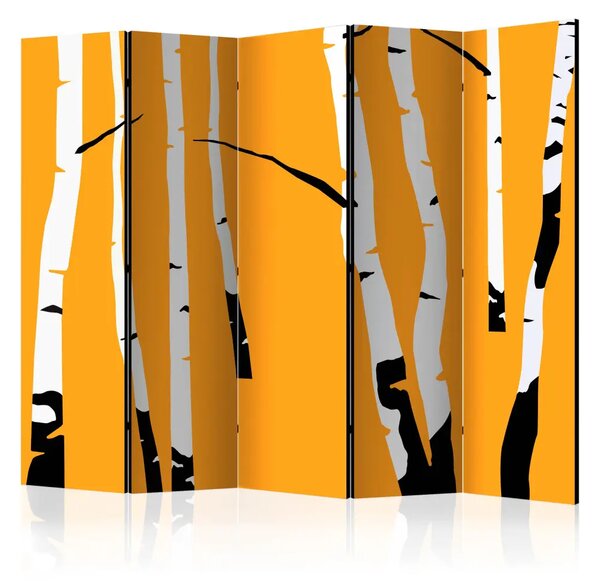 Paravento separè Betulle su Sfondo Arancione II - bosco di betulle su sfondo giallo