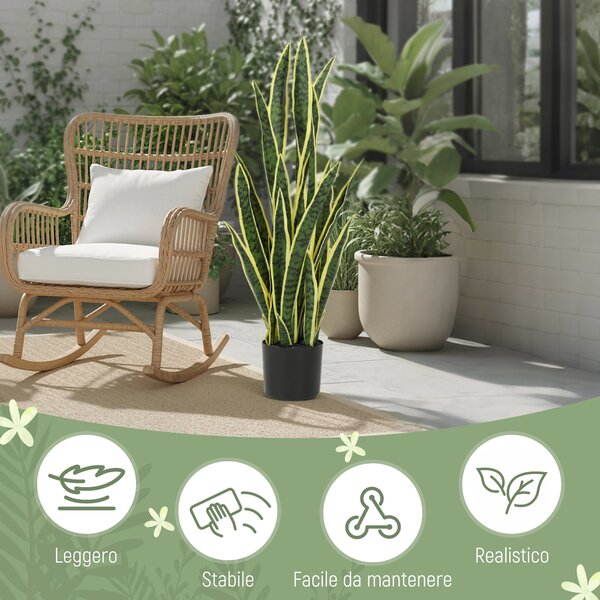 Outsunny Sanseveria Artificiale in Vaso da Esterno e Interno con 21 Foglie Modellabili, Ø20x90 cm | Aosom Italy