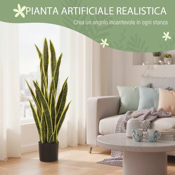Outsunny Sanseveria Artificiale in Vaso da Esterno e Interno con 21 Foglie Modellabili, Ø20x90 cm | Aosom Italy