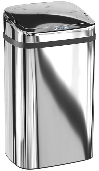 HOMCOM Bidone per Rifiuti da 30L con Sensore per Apertura e Chiusura Automatica, 33x25x57.5 cm, Argento | Aosom Italy