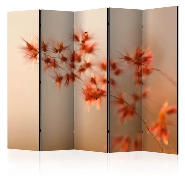 Paravento design Vicino alla Natura II - Pianta con fiori arancioni su sfondo chiaro