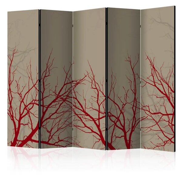 Paravento design Ramificazioni Rosse II - Modello di albero rosso su sfondo beige