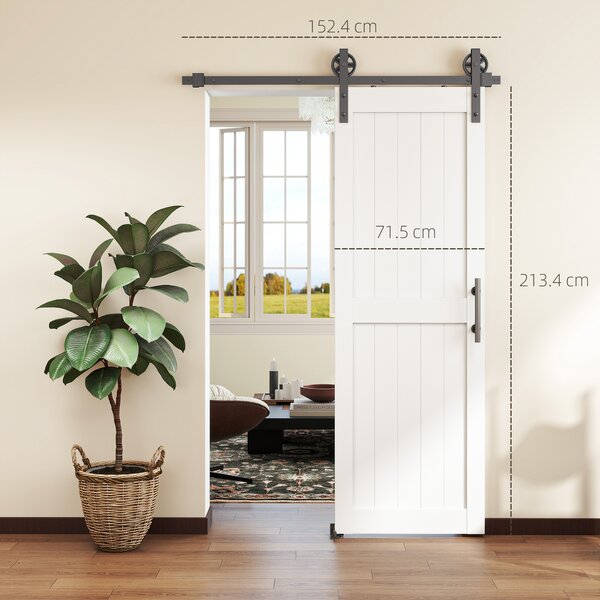 HOMCOM Porta Scorrevole in Stile Country con Binario e Maniglia in Legno e Acciaio, 71.5x213.4 cm, Bianco e Nero | Aosom Italy