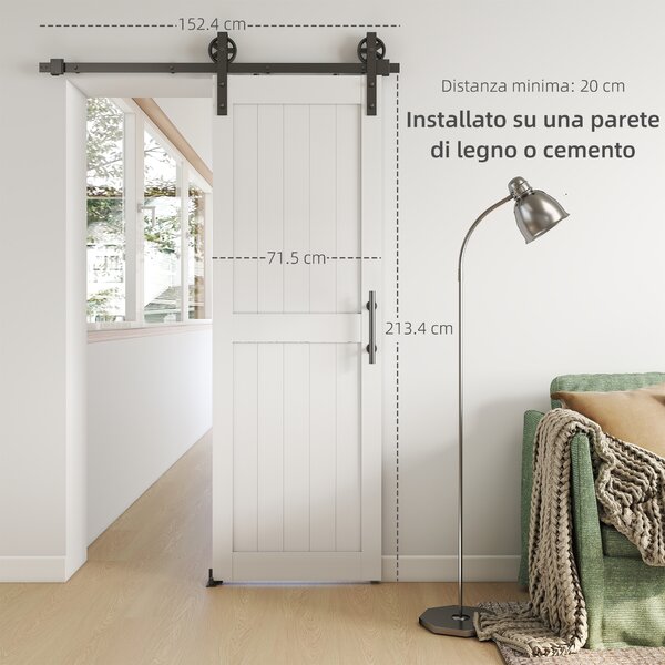 HOMCOM Porta Scorrevole in Stile Country con Binario e Maniglia in Legno e Acciaio, 71.5x213.4 cm, Bianco e Nero | Aosom Italy