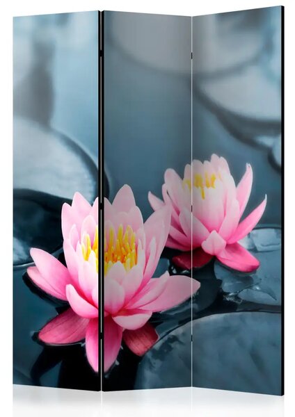 Paravento separè Fiori di Loto - Fiore rosa di loto sull'acqua con foglie galleggianti