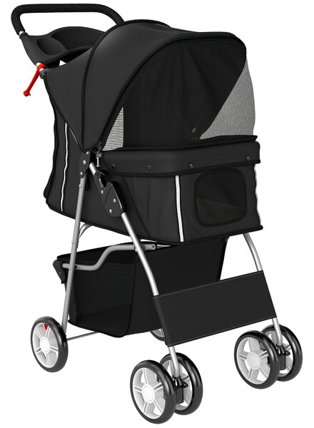 Passeggino per Cani Pieghevole 77x44x102 cm con Cestino e Portabicchiere Peso Max. 10 kg Nero