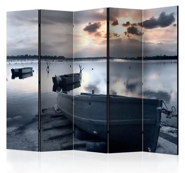 Paravento design Piccole Barche nel Porto II - barche sulla spiaggia al tramonto