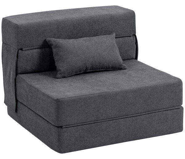 HOMCOM Poltrona Letto Convertibile con cuscino in Chaise Longue e Materasso, 80x80x64 cm, Grigio Scuro | Aosom Italy