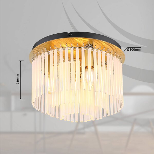 Globo Plafoniera soffitto Gorley, dimmerabile, Ottone / Oro, Soggiorno / Sala da pranzo, Vetro, Plafoniera