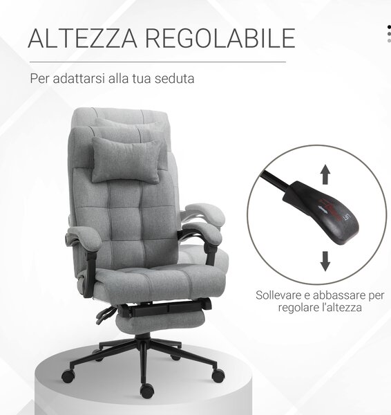Vinsetto Sedia da Ufficio Ergonomica Reclinabile Girevole, Poltrona moderna con Poggiatesta e Poggiapiedi, Grigio | Aosom Itay