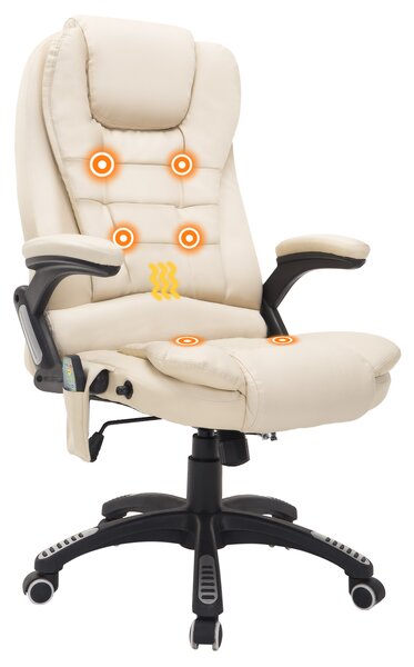 Homcom Sedia ufficio Ergonomica Poltrona Relax da Ufficio Massaggiante Con Riscaldamento in Ecopelle,altezza regolabili Beige|Aosom