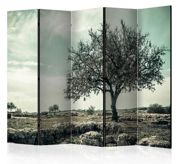 Paravento separè Albero - Vintage II - Composizione di albero e pietre in stile retrò