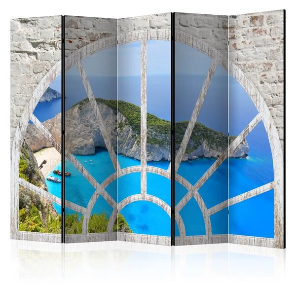 Paravento Guardando l'Isola dei Sogni II - Vista sul mare e le rocce