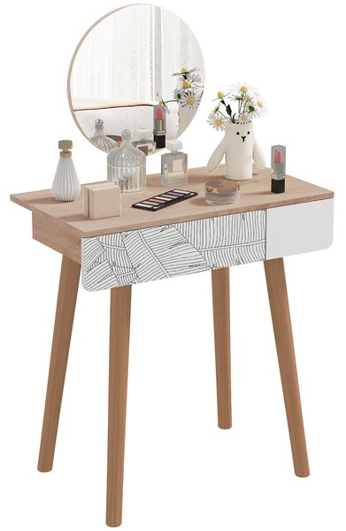 HOMCOM Tavolo da Trucco con specchio, ampio cassetto, gambe in legno, rovere e bianco, 70 x 39 x 120cm|Aosom