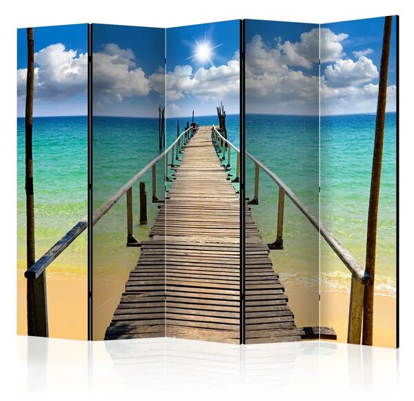 Paravento design Spiaggia, Sole, Pontile II - tramonto sul pontile e l'oceano