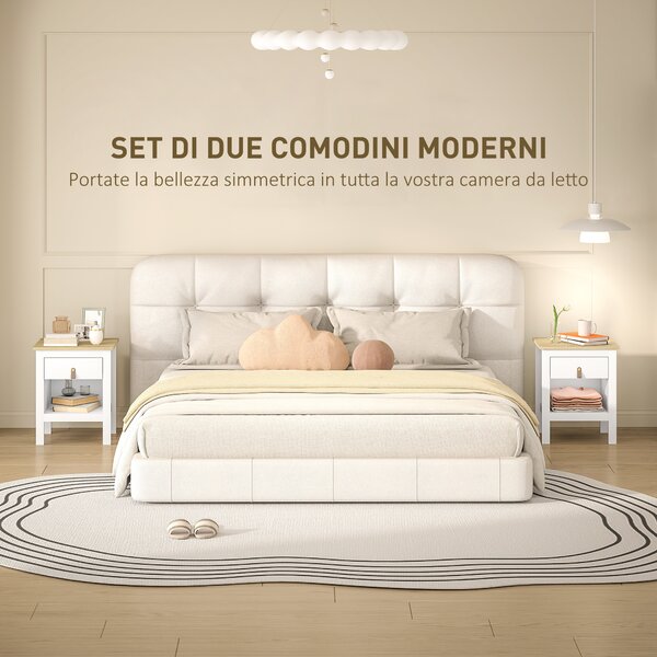 HOMCOM Set 2 Comodini con Cassetto e Ripiano Aperto in Legno, 45x40x55 cm, Bianco e Rovere | Aosom Italy
