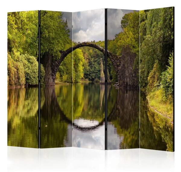 Paravento design Ponte del Diavolo a Kromlau, Germania II - Lago e ponte circolare
