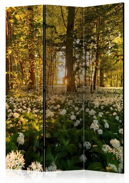 Paravento design Flora del Bosco - Prato con fiori in una composizione boschiva al sole