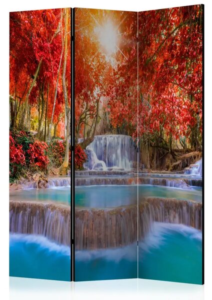 Paravento Magia della Natura - Cascata tra alberi con foglie rosse
