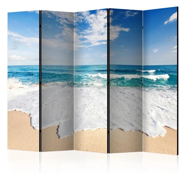 Paravento design Lungo la Riva del Mare II - Paesaggio del mare blu con cielo e nuvole