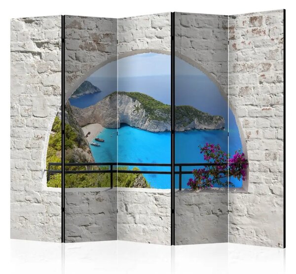 Paravento separè Kalamaki, Zakynthos II - Vista dall'oblo sul mare e isole tropicali