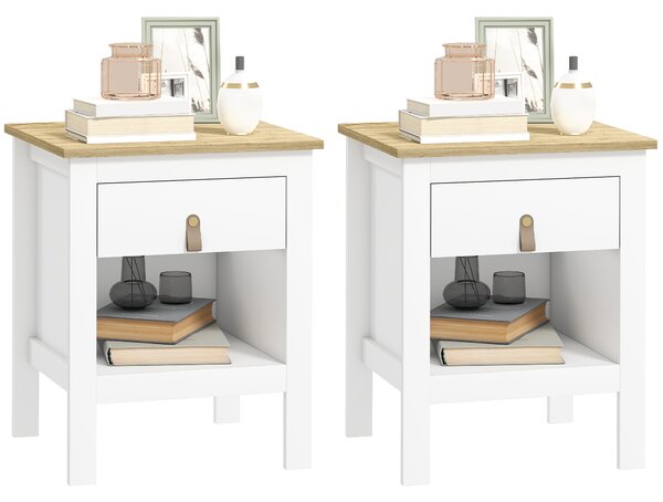 HOMCOM Set 2 Comodini con Cassetto e Ripiano Aperto in Legno, 45x40x55 cm, Bianco e Rovere | Aosom Italy