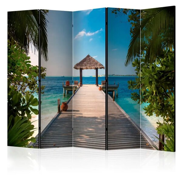 Paravento Sogno hawaiano II - Paesaggio tropicale di spiaggia e oceano con cielo