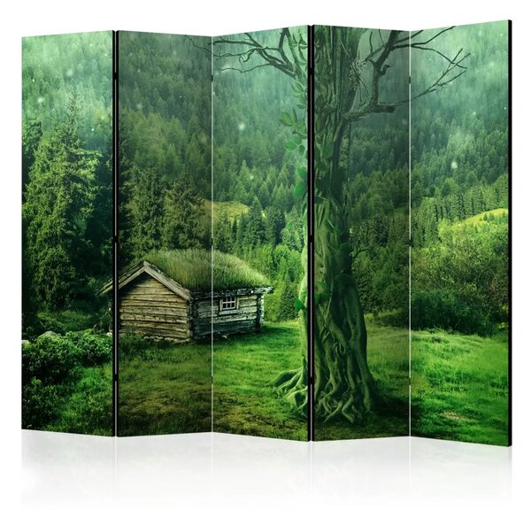 Paravento separè Solitudine verde II - Paesaggio fantastico di una foresta