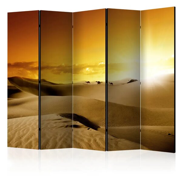 Paravento design Marcia dei cammelli II - paesaggio desertico con luce solare