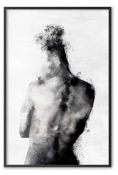 Poster: Pensierosa - silhouette nera astratta su sfondo contrastante