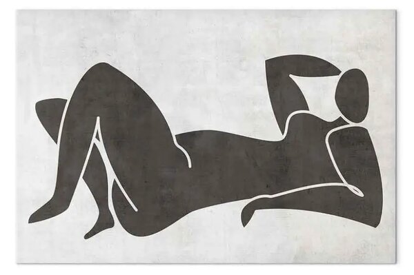 Quadro su tela Donna sdraiata - grafica in stile bianco e nero scandi boho