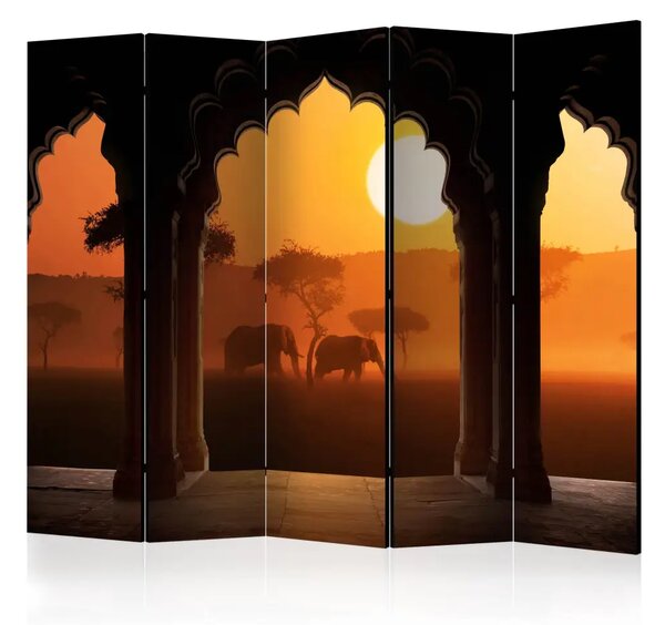 Paravento design Ascolta Africa II - tramonto ed elefanti in libertà